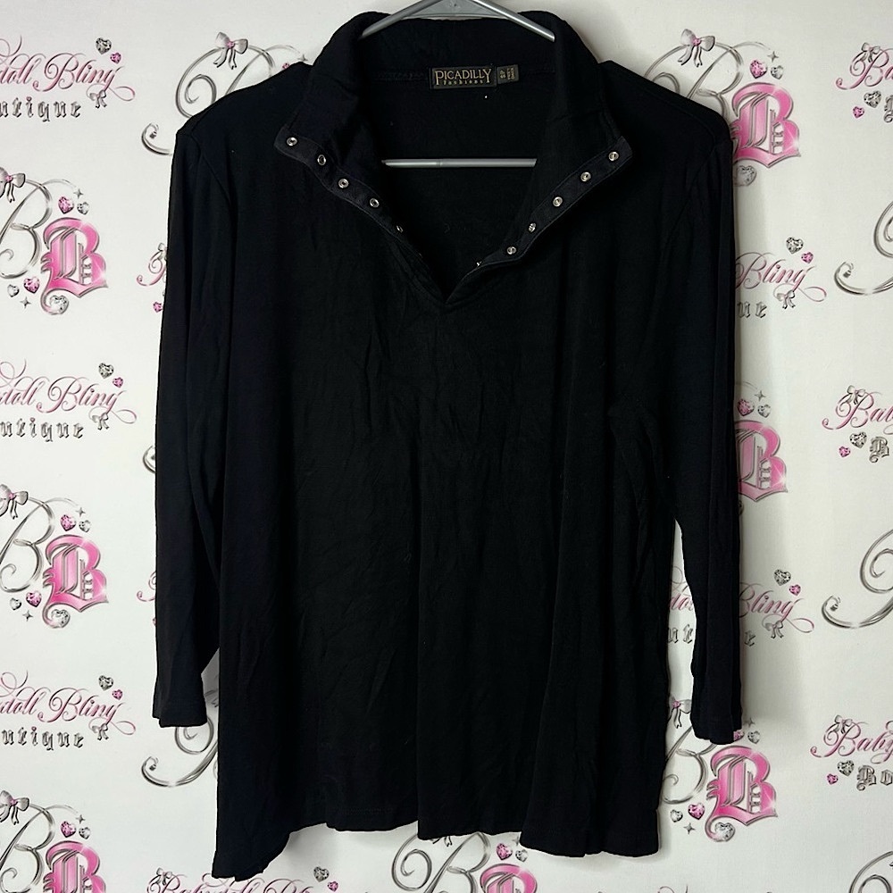 Picadilly Fashion long sleeve Black Button Down Shirt collared